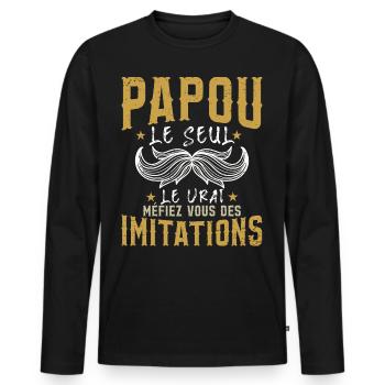 Papou Fete Des Grand Père Papy - T-shirt manches longues Premium bio Homme - noir - Devant - Nico (187cm)
