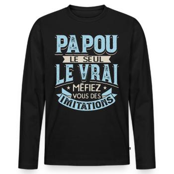 Papou Fete Des Grand Père Papy - T-shirt manches longues Premium bio Homme - noir - Devant - Nico (187cm)