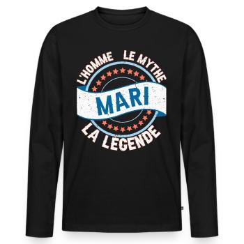 Mari L'Homme Le Mythe La Légende - T-shirt manches longues Premium bio Homme - noir - Devant - Nico (187cm)