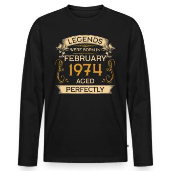Birthday Legends Were Born Ins February 1974 - Men's Premium Organic Long Sleeve Shirt - black - Front - Nico (187cm)