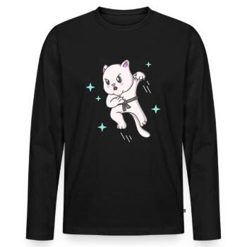 Kawaii Katze Ninja Kätzchen Kämpfer Karate - Männer Premium Bio Langarmshirt - Schwarz - Vorne - Nico (187cm)
