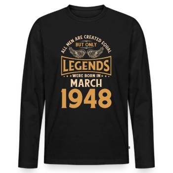 Birthday legends were born in March 1948 - Men's Premium Organic Long Sleeve Shirt - black - Front - Nico (187cm)