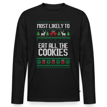 Le plus susceptible de manger tous les biscuits de Noël laids - T-shirt manches longues Premium bio Homme - noir - Devant - Nico (187cm)