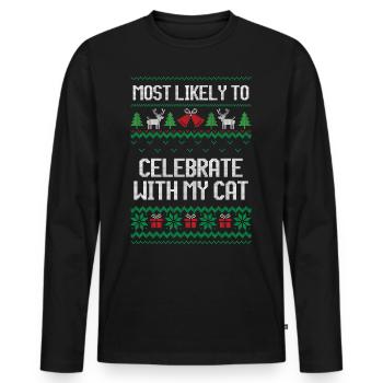 Très probablement célébrer avec mon chat noël laid - T-shirt manches longues Premium bio Homme - noir - Devant - Nico (187cm)