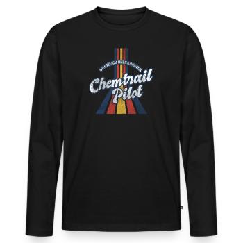 Vintage Retro Chemtrail Pilot Parody Shirt - Männer Premium Bio Langarmshirt - Schwarz - Vorne - Nico (187cm)