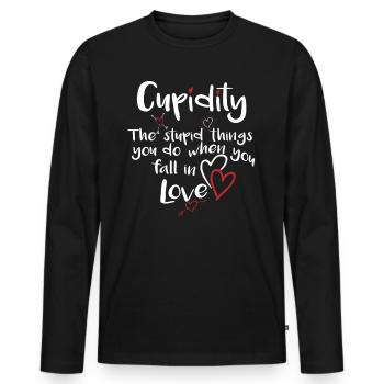 Cupidity Valentinstag Liebe macht dumm Shirt - Männer Premium Bio Langarmshirt - Schwarz - Vorne - Nico (187cm)
