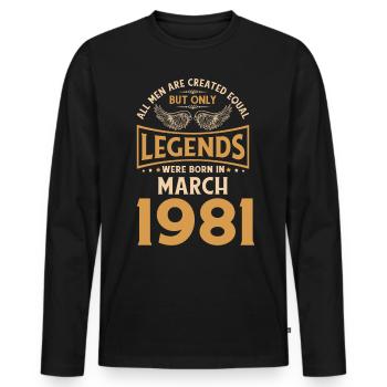 Anniversaire Les légendes sont nées en mars 1981 - T-shirt manches longues Premium bio Homme - noir - Devant - Nico (187cm)