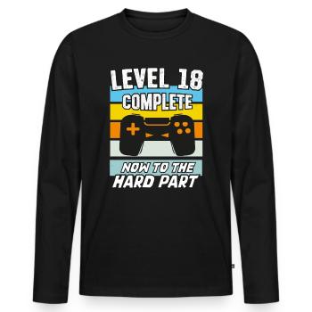 Niveau 18 Jeux vidéo d’anniversaire 18ème jour - T-shirt manches longues Premium bio Homme - noir - Devant - Nico (187cm)
