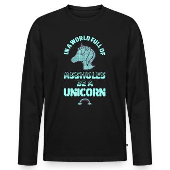 Licorne Dire Pixel Art Humour Fun - T-shirt manches longues Premium bio Homme - noir - Devant - Nico (187cm)