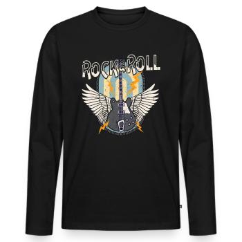 Rock & Roll vintage Retro E-Gitarre Flügel - Männer Premium Bio Langarmshirt - Schwarz - Vorne - Nico (187cm)