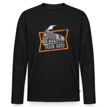Locomotive à vapeur locomotive à vapeur passionné de chemin de fer amoureux - T-shirt manches longues Premium bio Homme - noir - Devant - Nico (187cm)