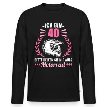Ich bin 40 bitte helfen auf Motorrad 40 Geburtstag - Männer Premium Bio Langarmshirt - Schwarz - Vorne - Nico (187cm)