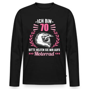 Ich bin 70 bitte helfen auf Motorrad 70 Geburtstag - Männer Premium Bio Langarmshirt - Schwarz - Vorne - Nico (187cm)