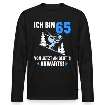 Ich bin 65 Ab jetzt gehts abwärts 65 Geburtstag - Männer Premium Bio Langarmshirt - Schwarz - Vorne - Nico (187cm)