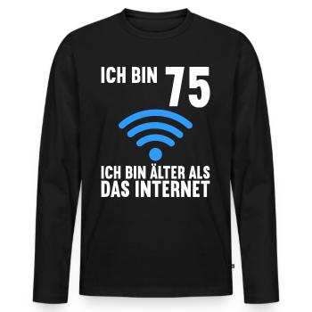 Ich bin 75 Ich bin älter als das Internet - Männer Premium Bio Langarmshirt - Schwarz - Vorne - Nico (187cm)