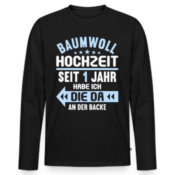 1 verheiratet Baumwoll Hochzeit 1.Hochzeitstag - Männer Premium Bio Langarmshirt - Schwarz - Vorne - Nico (187cm)