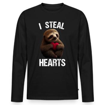 Je vole des cœurs Paresseux - T-shirt manches longues Premium bio Homme - noir - Devant - Nico (187cm)