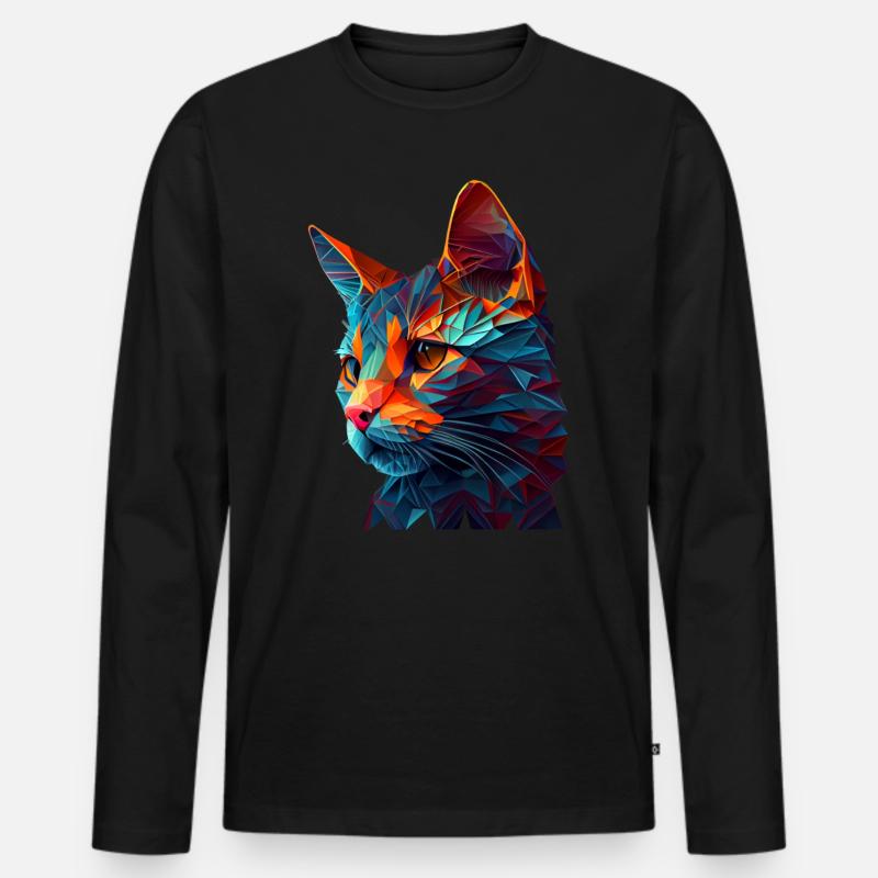 Katze Katzen Kätzchen Polygon Katze - Männer Premium Bio Langarmshirt - Schwarz