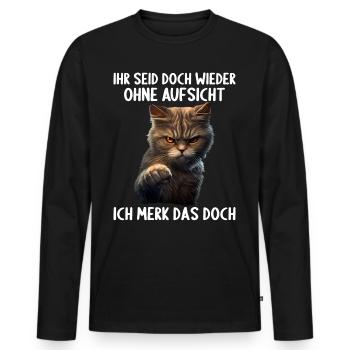 Ihr seid doch wieder ohne Aufsicht ich merk das - Männer Premium Bio Langarmshirt - Schwarz - Vorne - Nico (187cm)
