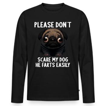 Please don't scare my dog Pug - Men's Premium Organic Long Sleeve Shirt - black - Front - Nico (187cm)
