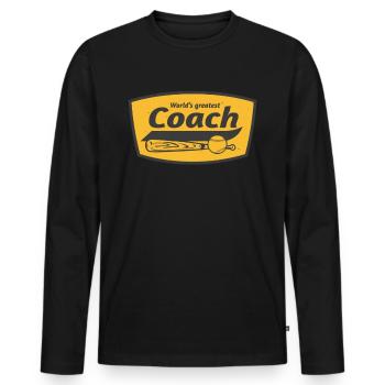 Meilleur logo sportif vintage d’entraîneur de baseball - T-shirt manches longues Premium bio Homme - noir - Devant - Nico (187cm)