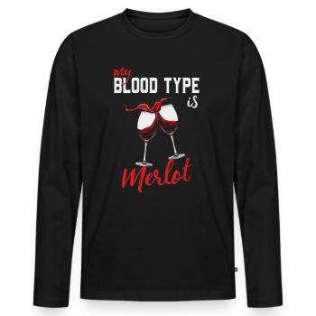 Wine Lover My Blod Type Is Merlot Funny Wine Maker - Men's Premium Organic Long Sleeve Shirt - black - Front - Nico (187cm)