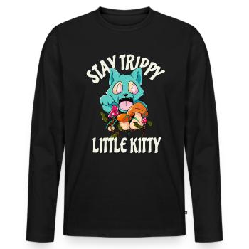Acid Kätzchen Lustige Hippie Katze Psychedelisch - Männer Premium Bio Langarmshirt - Schwarz - Vorne - Nico (187cm)