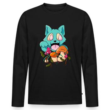Trippy Pilz Katze Hippie Trip Psychedelisch - Männer Premium Bio Langarmshirt - Schwarz - Vorne - Nico (187cm)
