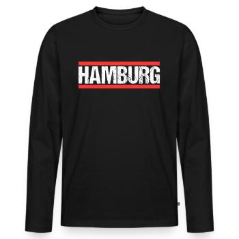Hamburgerin Hamburger Hamburg - Männer Premium Bio Langarmshirt - Schwarz - Vorne - Nico (187cm)