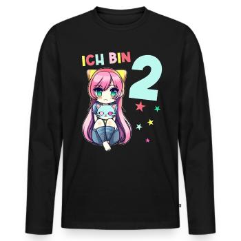 2 Jahre Mädchen Anime Kawaii Katze 2. Geburtstag - Männer Premium Bio Langarmshirt - Schwarz - Vorne - Nico (187cm)