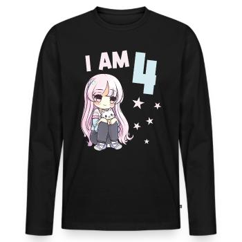 4 ans Fille Anime Kawaii Cat 4ème anniversaire - T-shirt manches longues Premium bio Homme - noir - Devant - Nico (187cm)