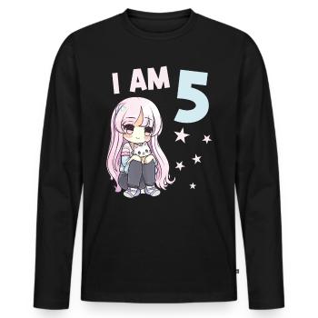 5 Years Girl Anime Kawaii Cat 5th Birthday - Men's Premium Organic Long Sleeve Shirt - black - Front - Nico (187cm)