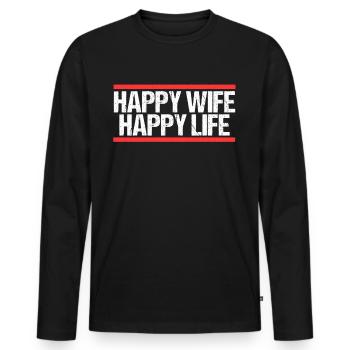 Femme heureuse Vie heureuse - T-shirt manches longues Premium bio Homme - noir - Devant - Nico (187cm)