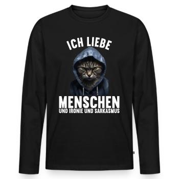 Ich liebe Menschen und Ironie und Sarkasmus - Männer Premium Bio Langarmshirt - Schwarz - Vorne - Nico (187cm)