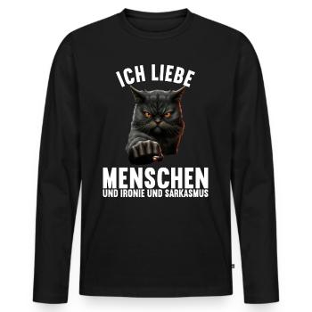 Ich liebe Menschen und Ironie und Sarkasmus - Männer Premium Bio Langarmshirt - Schwarz - Vorne - Nico (187cm)