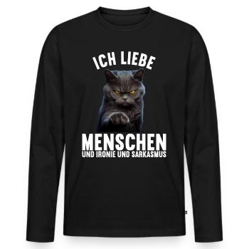 Ich liebe Menschen und Ironie und Sarkasmus - Männer Premium Bio Langarmshirt - Schwarz - Vorne - Nico (187cm)