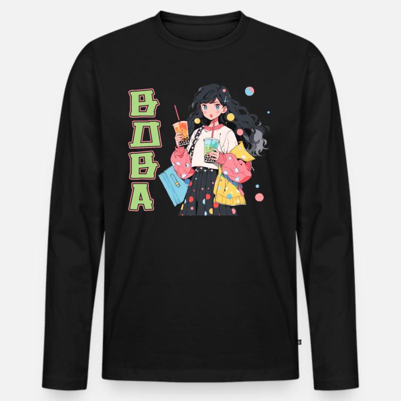 Anime and Boba Bubble Tea - Männer Premium Bio Langarmshirt - Schwarz