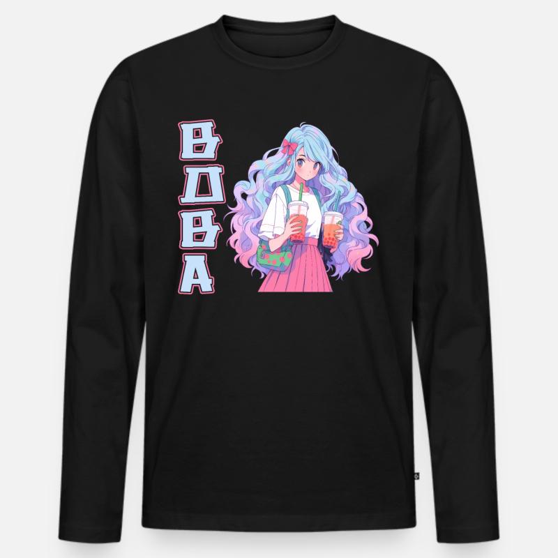 Anime and Boba Bubble Tea - Männer Premium Bio Langarmshirt - Schwarz