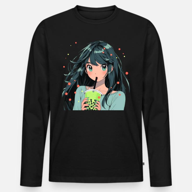 Anime and Boba Bubble Tea - Männer Premium Bio Langarmshirt - Schwarz