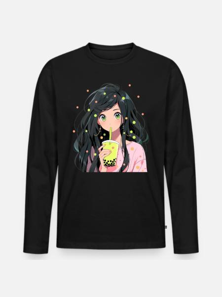 Anime et Boba Bubble Tea - T-shirt manches longues Premium bio Homme - noir