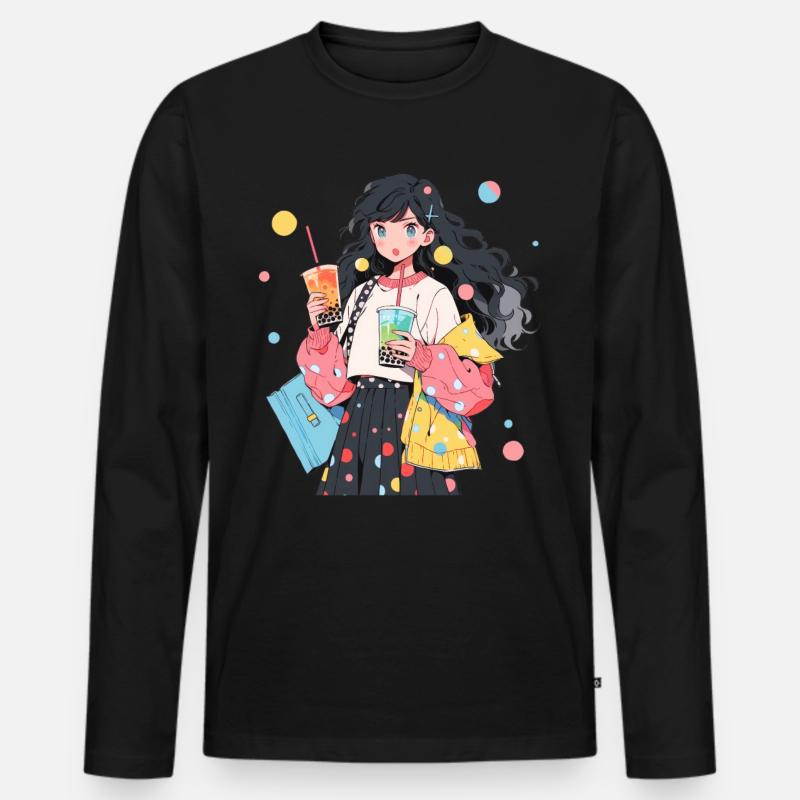 Anime and Boba Bubble Tea - Männer Premium Bio Langarmshirt - Schwarz