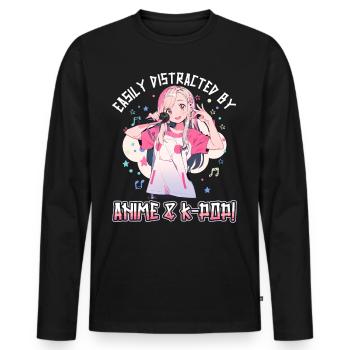 Easily distracted by Anime and K-Pop - Men's Premium Organic Long Sleeve Shirt - black - Front - Nico (187cm)