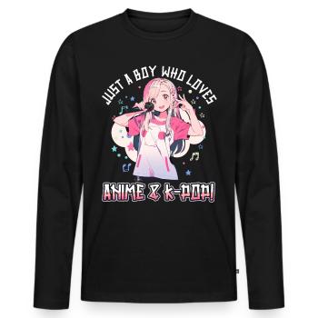 Juste un garçon qui aime l’anime et la K-Pop - T-shirt manches longues Premium bio Homme - noir - Devant - Nico (187cm)