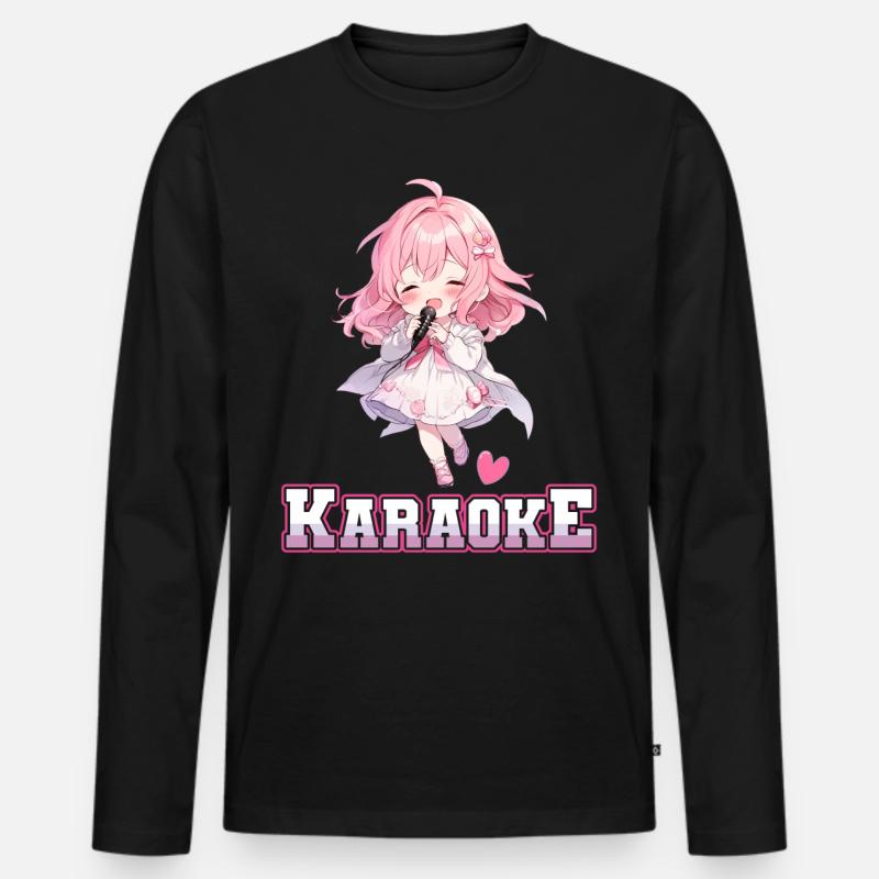 Mädchen Manga Anime Karaoke - Männer Premium Bio Langarmshirt - Schwarz