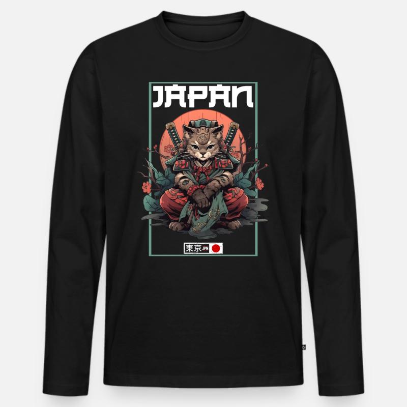 Asien Katze Japanischer Samurais Samurai - Männer Premium Bio Langarmshirt - Schwarz
