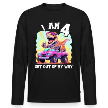 T-Rex conduit un camion monstre J’ai 4e anniversaire - T-shirt manches longues Premium bio Homme - noir - Devant - Nico (187cm)