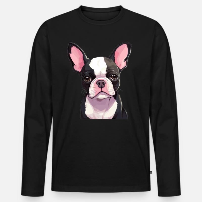 Hund Boston Terrier - Männer Premium Bio Langarmshirt - Schwarz