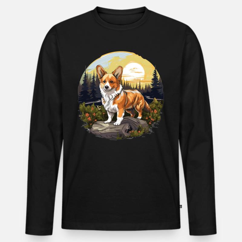 Hund Corgi - Männer Premium Bio Langarmshirt - Schwarz