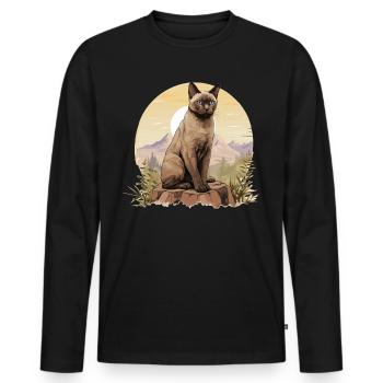 Burmese Cat Burma Katze - Men's Premium Organic Long Sleeve Shirt - black - Front - Nico (187cm)