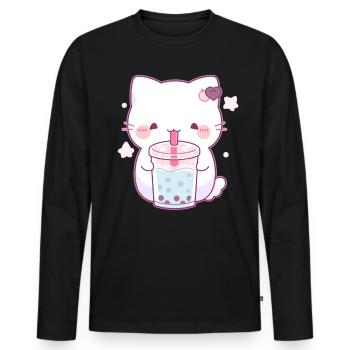 Boissons pour chats kawaii Boba Bubble Tea Chibi - T-shirt manches longues Premium bio Homme - noir - Devant - Nico (187cm)